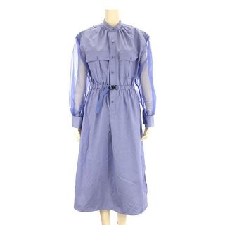 ハイク(HYKE)の【新品】  HYKE / ハイク | 2021SS | GROSGRAIN SHIRT DRESS グログラン シャツ ドレス レース スリーブ ウエスト ギャザー ロング ワンピース | 1 | ブルー | レディース(ロングワンピース/マキシワンピース)