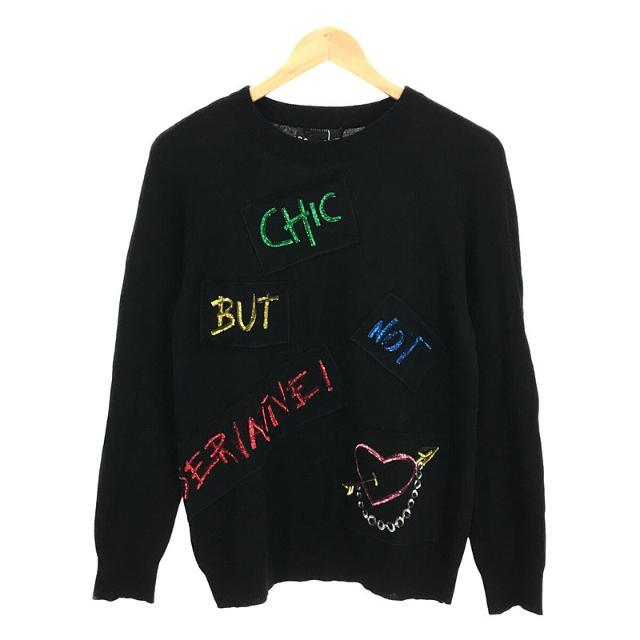 【新品】  MOSCHINO / モスキーノ | スパンコールモチーフ ウール混 ニット | 40 | ブラック | レディース