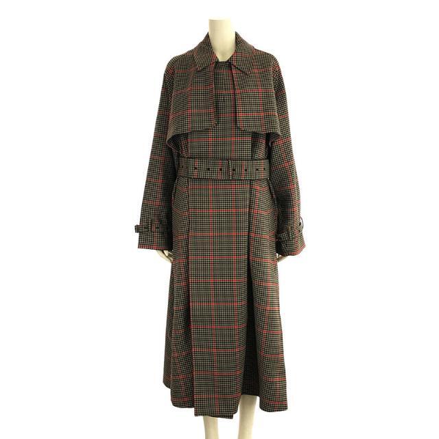 【新品】  HYKE / ハイク | 2021AW | PLAID DOUBLE FACE TRENCH COAT ガンクラブチェック トレンチコート ベルト付き | 1 | ブラック / レッド | レディース