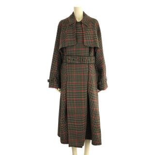 ハイク(HYKE)の【新品】  HYKE / ハイク | 2021AW | PLAID DOUBLE FACE TRENCH COAT ガンクラブチェック トレンチコート ベルト付き | 1 | ブラック / レッド | レディース(その他)