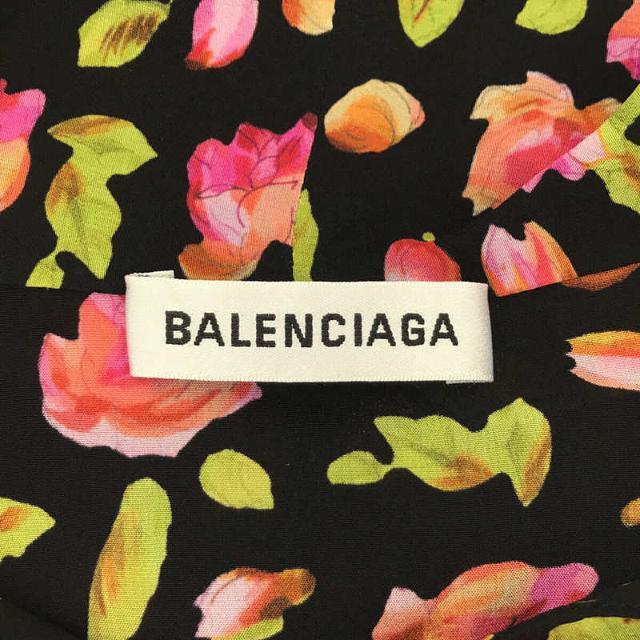 【美品】  BALENCIAGA / バレンシアガ | シルク100% フローラル プリント スカーフカラー プルオーバー ブラウス | 32 | ブラック | レディース