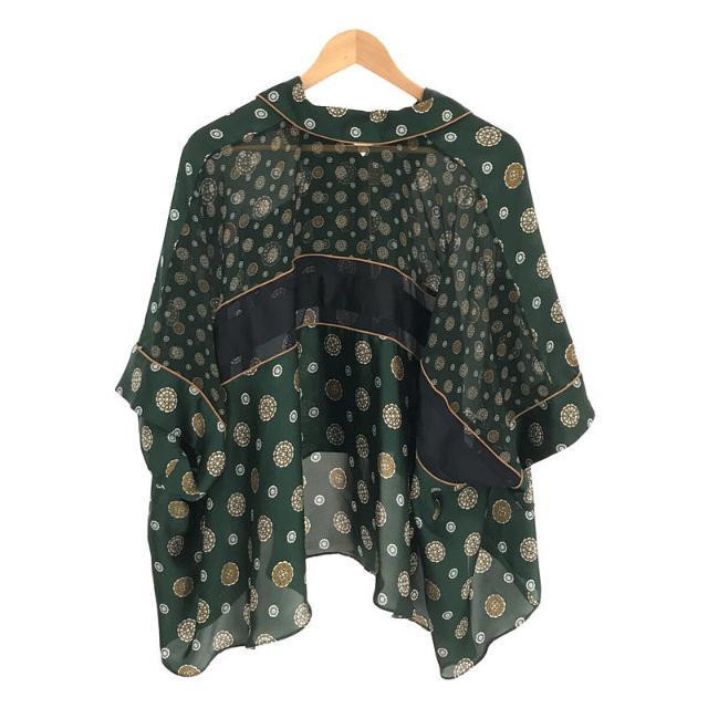 【美品】 sacai / サカイ | 2021SS | Komon Print Shirt 小紋 プリント バック レース 切替 オープンカラー オーバーサイズ ブラウス | 1 | グリーン | レディース 【美品】 sacai / サカイ | 2021SS | Komon Print Shirt 小紋 プリント バック レース 切替 オープンカラー オーバーサイズ ブラウス | 1 | グリーン | レディース