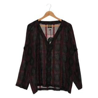 ニードルス(Needles)の【美品】  Needles / ニードルス | 2021SS | V Neck Cardigan - Splashed Plaid Jq. ホツレ加工 シルク Vネックカーディガン シャツ  | S | ブラック / ボルドー | メンズ(カーディガン)