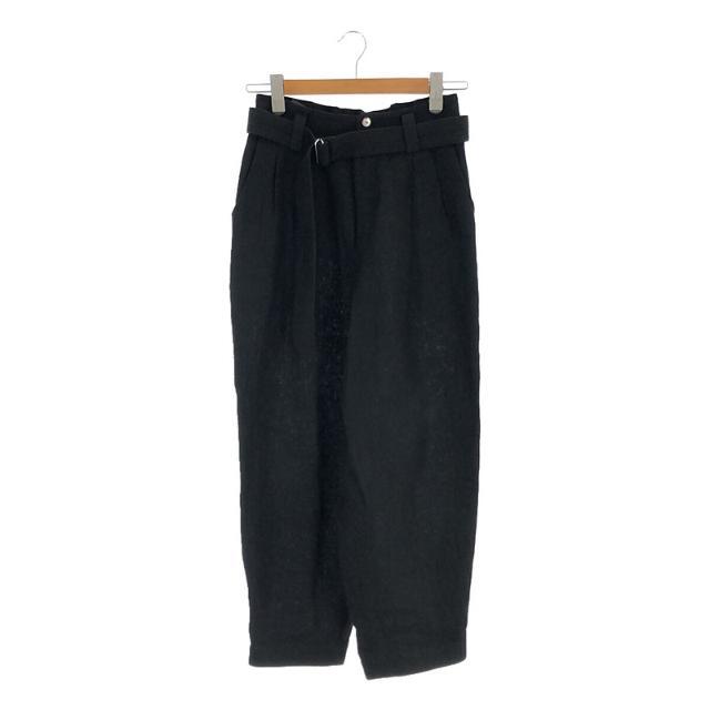 SALUE / サルエ | unisex egg pants A／herringbone linen ベルト付き リネン 2タック エッグシルエット パンツ  | 1 | ブラック | レディース