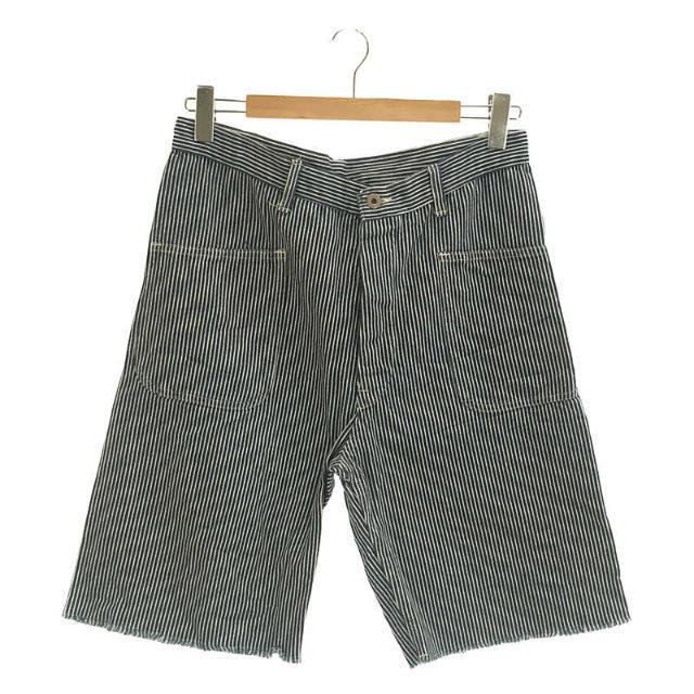 POST OVERALLS(ポストオーバーオールズ)のPOST O'ALLS / ポストオーバーオールズ | USA / NAVY Pants Cutoff ヒッコリーストライプ カットオフ ネイビーパンツ | ブルー | メンズ メンズのパンツ(その他)の商品写真