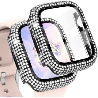 アップルウォッチ(Apple Watch)のApple Watch 45 カバー キラキラ アップルウォッチ ブラックケース(保護フィルム)