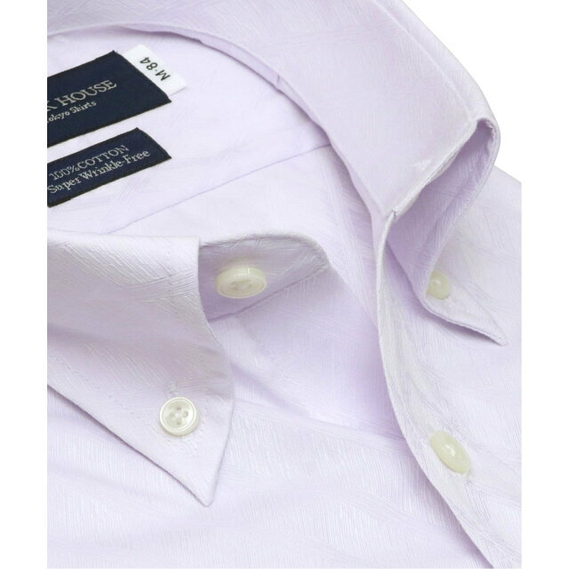 【ライトパープル】(M)【超形態安定】 プレミアム ボタンダウン 長袖 形態安定 ワイシャツ 綿100% 1