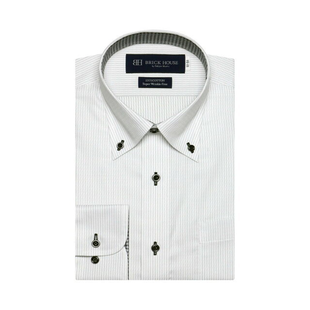 【ライトグレー】(M)【超形態安定】 ボタンダウン 長袖 形態安定 ワイシャツ 綿100%