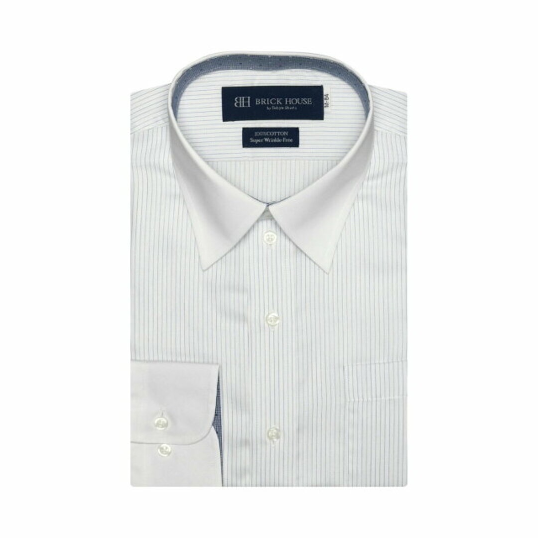 【ブルー】(M)【超形態安定】 レギュラーカラー 長袖 形態安定 ワイシャツ 綿100%