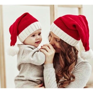 ♥️大人帽子♥️ 毛糸　手編みみたいなクリスマス帽子　サンタクロース　ニット帽子(小道具)