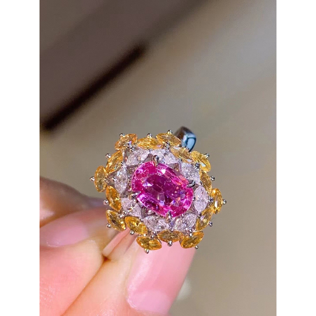 アクセサリー 天然 パパラチアサファイア ダイヤ リング4.15g k18
