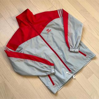 アディダス(adidas)の80s アディダス トレフォイル　ナイロンジャケット　ハイネック　赤x灰　S(ナイロンジャケット)