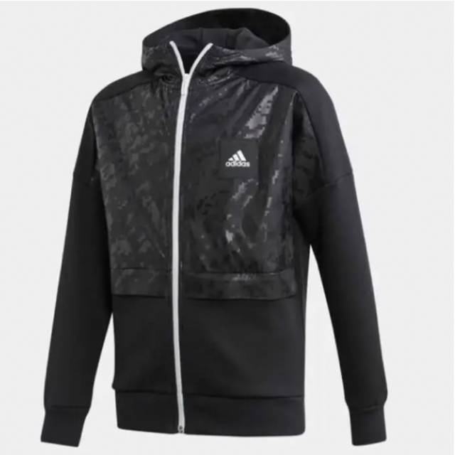 adidas(アディダス)の新品adidasアディダスフルジップジャケットパーカー上着130ブラック黒 キッズ/ベビー/マタニティのキッズ服男の子用(90cm~)(ジャケット/上着)の商品写真