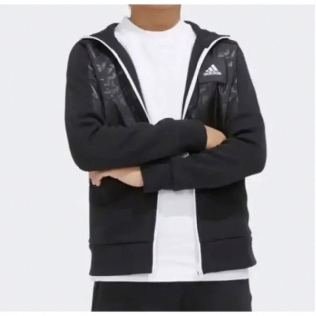 adidas(アディダス)の新品adidasアディダスフルジップジャケットパーカー上着130ブラック黒 キッズ/ベビー/マタニティのキッズ服男の子用(90cm~)(ジャケット/上着)の商品写真