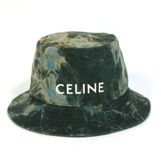 セリーヌ(celine)のセリーヌ CELINE 迷彩 カモフラ 2AU5B214Q コーデュロイ タイダイ ロゴ バケットハット 帽子 ハット コットン グリーン 美品(ハット)