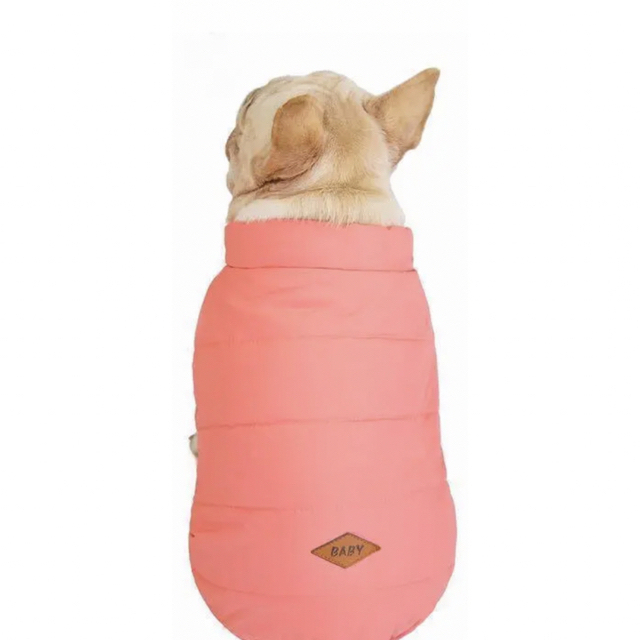 暖かベストピンク　Ｌ　犬服　犬洋服　犬の服　犬冬服　ダウン 犬防寒着 ハンドメイドのペット(ペット服/アクセサリー)の商品写真