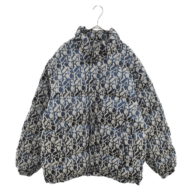 SUPREME シュプリーム 17AW Fuck Jacquard Puffy Jacket 総柄ロゴ刺繍ファックジャガードパフィージャケット ジップアップダウンジャケット ネイビー