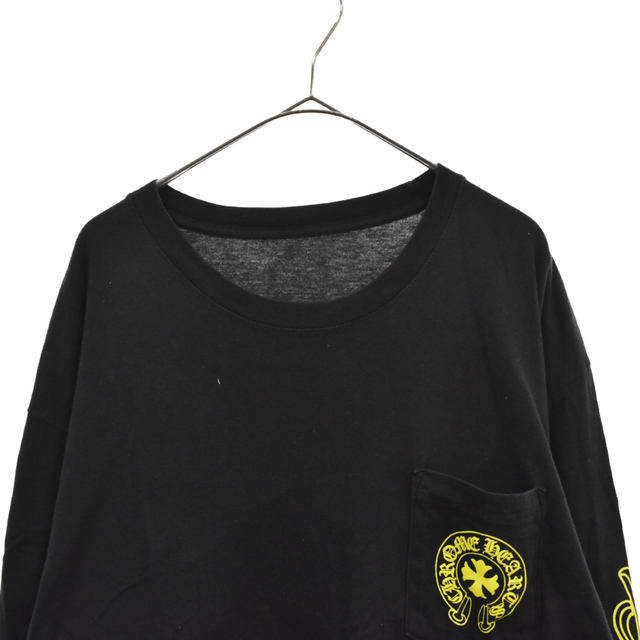 Chrome Hearts(クロムハーツ)のCHROME HEARTS クロムハーツ ネオンカラー フローラルクロス プリント ポケット 長袖 Tシャツ カットソー ブラック/イエロー メンズのトップス(Tシャツ/カットソー(半袖/袖なし))の商品写真