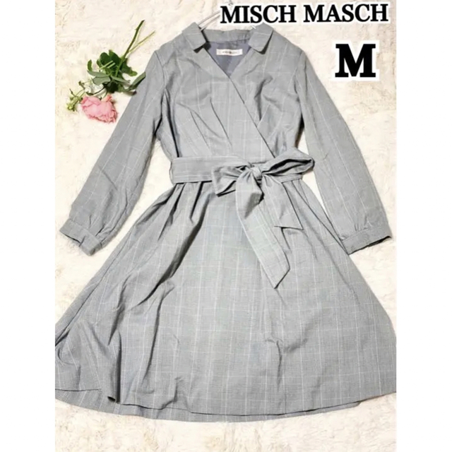 MISCH MASCH(ミッシュマッシュ)のクラシカルグレンチェックなリボンワンピース レディースのワンピース(ひざ丈ワンピース)の商品写真