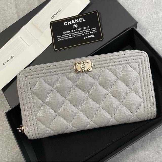 財布 《極美品》 CHANEL ボーイシャネル 長財布 グレー