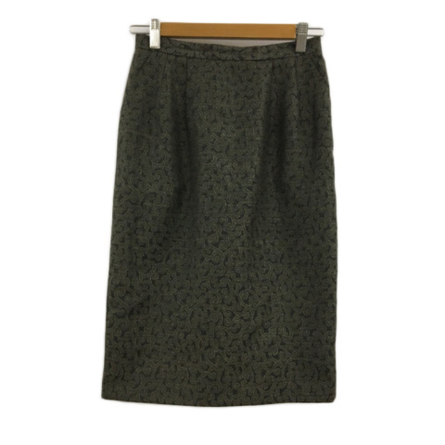 AQUA SCUTUM(アクアスキュータム)のアクアスキュータム スカート タイト 膝丈 総柄 ウール 10 緑 ベージュ レディースのスカート(ひざ丈スカート)の商品写真