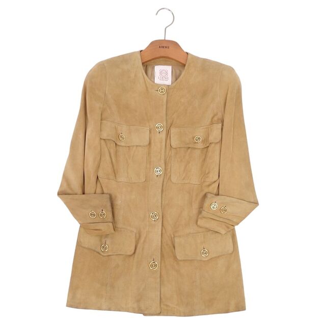 ロエベ LOEWE ジャケット レザージャケット ノーカラー アナグラムボタン スウェード アウター レディース 40(M相当) ベージュ | フリマアプリ ラクマ