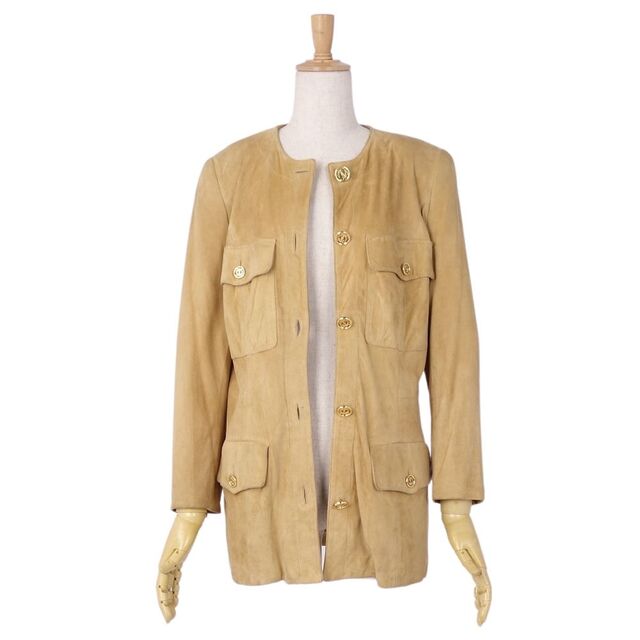 ロエベ LOEWE ジャケット レザージャケット ノーカラー アナグラムボタン スウェード アウター レディース 40(M相当) ベージュ