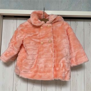 ★【美品】子供用ファーコート 2歳女の子用 ピンク 脱着式フード付き(コート)