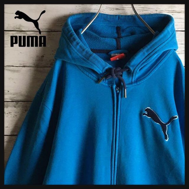 CAT（Puma）(キャット)の【人気定番】プーマ☆裏表ロゴ入りジップパーカー　人気Lサイズ　ブルー　1162 メンズのトップス(パーカー)の商品写真