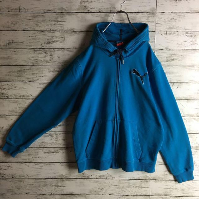 CAT（Puma）(キャット)の【人気定番】プーマ☆裏表ロゴ入りジップパーカー　人気Lサイズ　ブルー　1162 メンズのトップス(パーカー)の商品写真