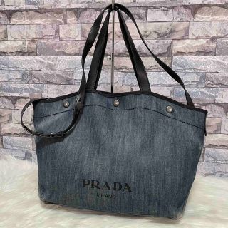 美品】 プラダ 2way トートバッグ カナパ 肩がけ可 デニム ブラック