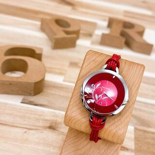 【ピエールラニエ】PIERRE LANNIER リーフ 腕時計 レザー革 赤×銀