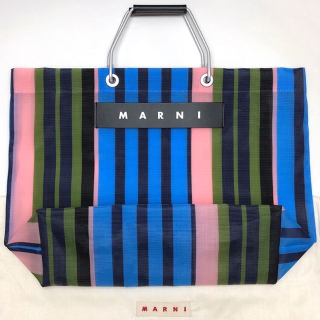 MARNI マルニマーケット フラワーカフェ ストライプバッグ ターコイズ