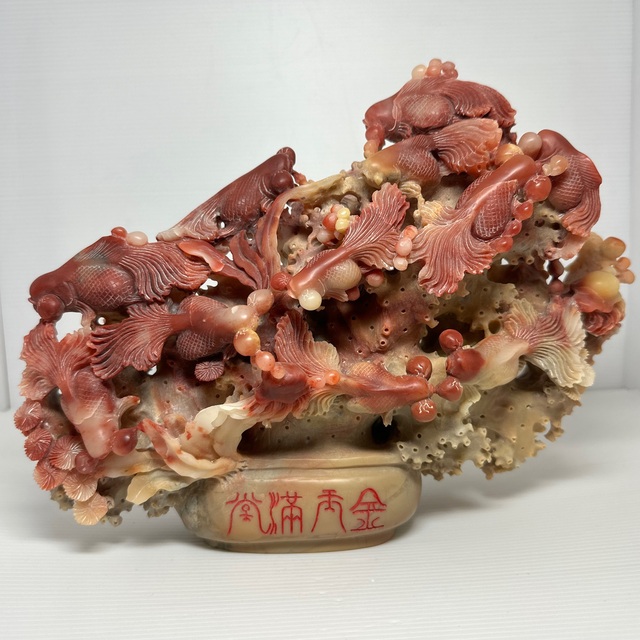 中国古玩 中国美術 石彫 金魚 置物 エンタメ/ホビーの美術品/アンティーク(彫刻/オブジェ)の商品写真