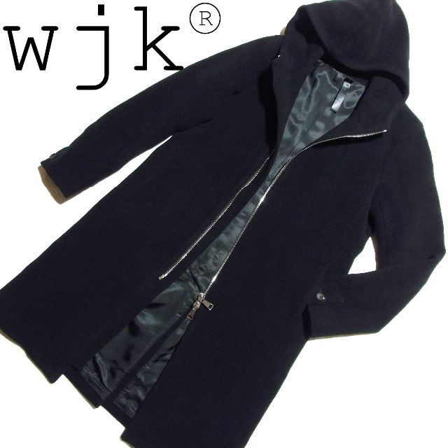 18AW wjk ウール フード ラップ コート S wool zip wrap
