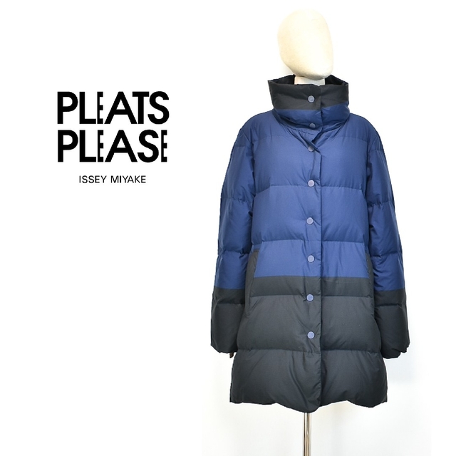 PLEATS PLEASE イッセイミヤケ バイカラー ダウンコート L-