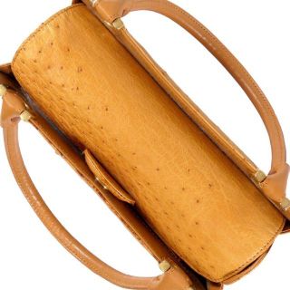 未使用 オーストリッチ ハンドバッグ 本革 レディース キャメル 茶 JJ154