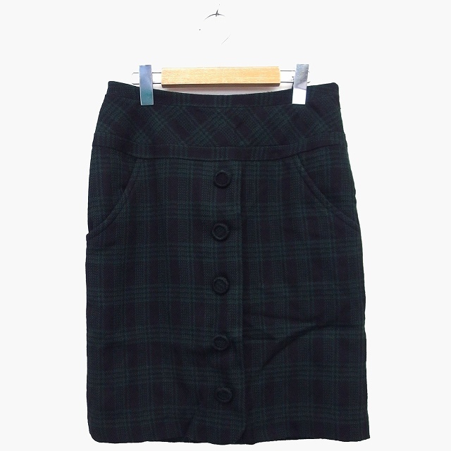 SHIPS(シップス)のシップス SHIPS 台形 スカート 膝丈 チェック 柄 ウール 毛 飾りボタン レディースのスカート(ひざ丈スカート)の商品写真