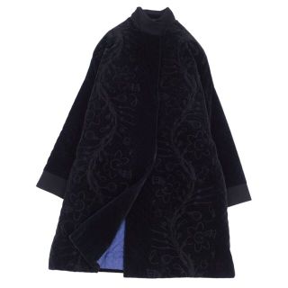 ジャンニヴェルサーチ(Gianni Versace)のVintage ジャンニヴェルサーチ GIANNI VERSACE コート ロングコート キルティング ベロア 総柄 コットン シルク アウター レディース 40(M相当) ブラック(その他)