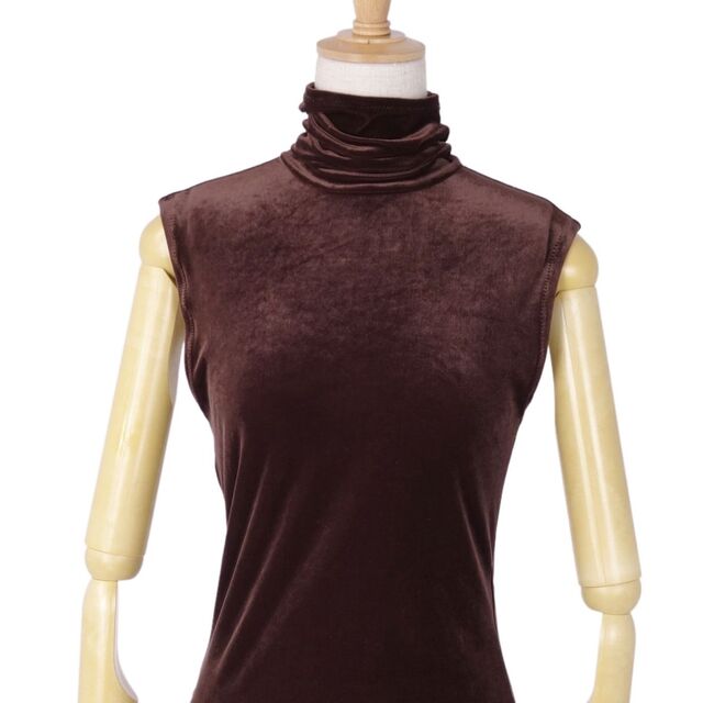美品 イッセイミヤケ ISSEY MIYAKE シャツ ノースリーブ ハイネック ベロア 無地 トップス レディース M ブラック