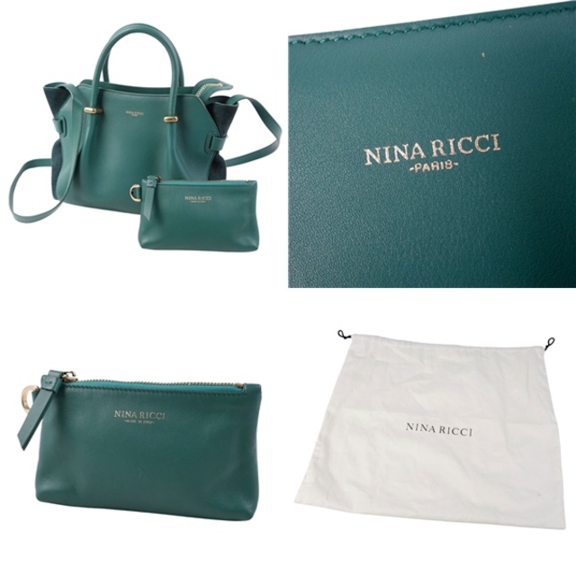 NINA RICCI(ニナリッチ)の美品 ニナリッチ NINA RICCI バッグ マルシェ スモール 2way ハンドバッグ ショルダーバッグ レザー スウェード ポーチ付き レディース 鞄 グリーン レディースのバッグ(ハンドバッグ)の商品写真