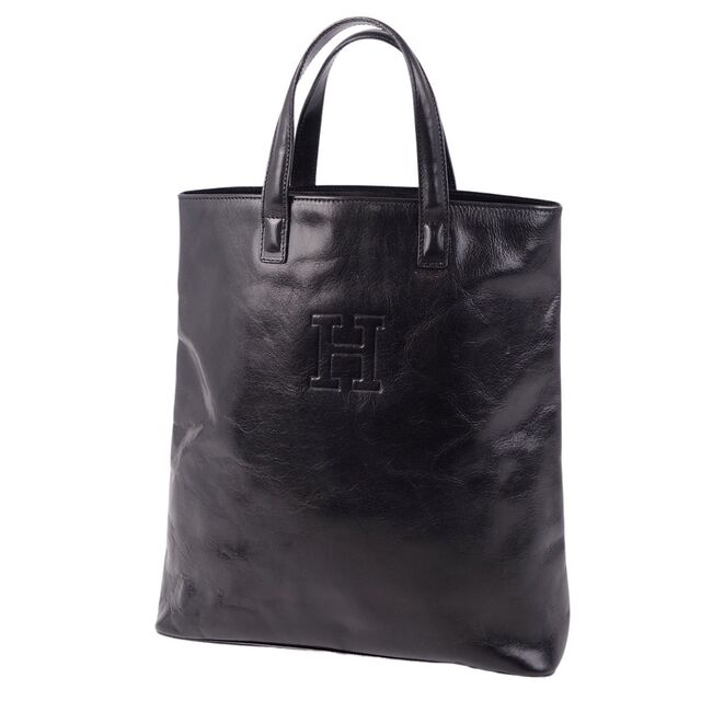 美品 ヒロフ HIROFU バッグ トートバッグ ロゴ カーフレザー レディース 鞄 イタリア製 ブラック実寸サイズ高さ