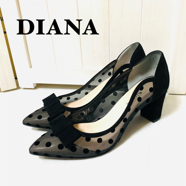 美品　DIANA ダイアナ　メッシュ　リボン　スエード　パンプス　24.5cm