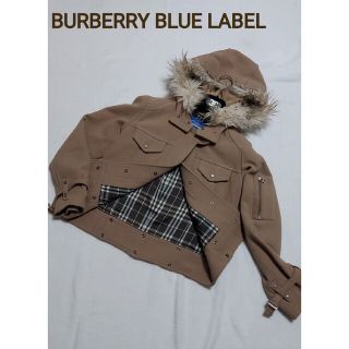 バーバリーブルーレーベル(BURBERRY BLUE LABEL)の美品☆バーバリーブルーレーベル ノバチェックブルゾン ファー 38 M モカ(ブルゾン)