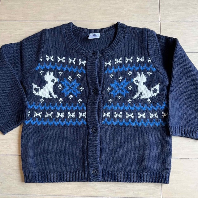 PETIT BATEAU(プチバトー)の美品　プチバトー　ウール&コットン　ジャガードニットカーディガン　18M81cm キッズ/ベビー/マタニティのベビー服(~85cm)(カーディガン/ボレロ)の商品写真