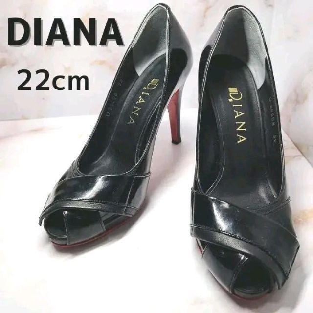 DIANA(ダイアナ)の【美品】DIANA　パンプス　オープントゥ　ブラック　22cm レディースの靴/シューズ(ハイヒール/パンプス)の商品写真