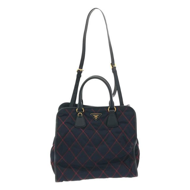 【美品】  PRADA / プラダ | QUITED BAG キルティング ハンドバッグ | ネイビー/レッド | レディース