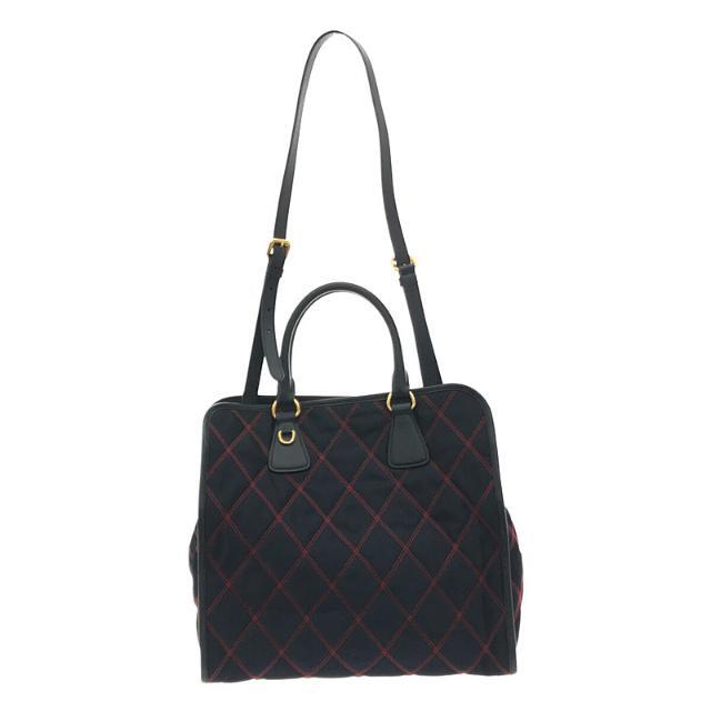 【美品】  PRADA / プラダ | QUITED BAG キルティング ハンドバッグ | ネイビー/レッド | レディース