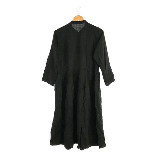 nest Robe(ネストローブ)のnest robe / ネストローブ | リネン Yネック 比翼 ドレス ワンピース | F | ブラック | レディース レディースのワンピース(ロングワンピース/マキシワンピース)の商品写真