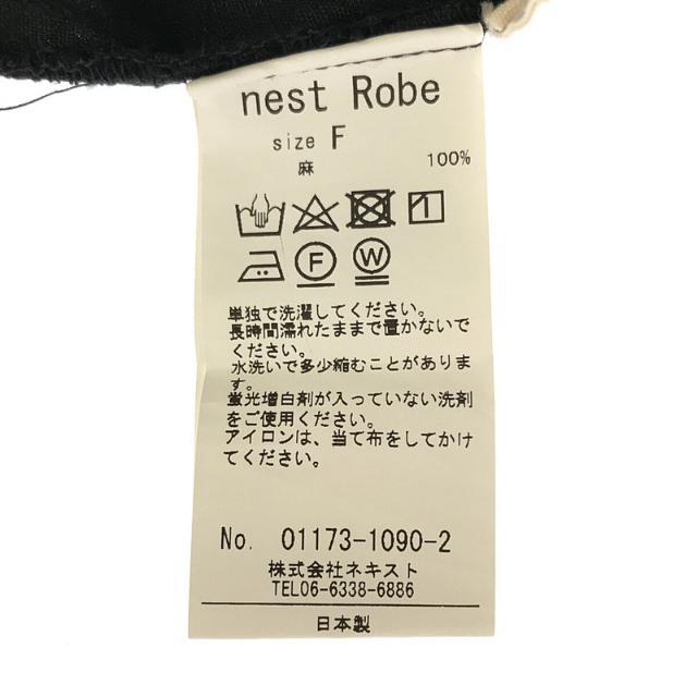 nest Robe(ネストローブ)のnest robe / ネストローブ | リネン Yネック 比翼 ドレス ワンピース | F | ブラック | レディース レディースのワンピース(ロングワンピース/マキシワンピース)の商品写真